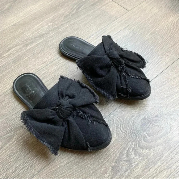 All Saints Rumour Knit Bow Mules Slides Flats Black Slip on Round toe Size 7 - Picture 2 of 14
